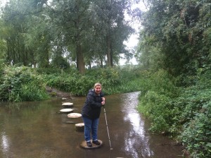 2013-09-11 10 Ver Valley walk, Sharlene on stepping Stones